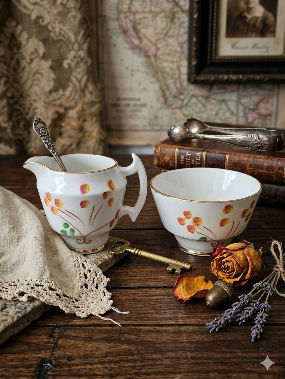Vintage Phoenix Bone China Creamer & Sugar Bowl Set - T.F. & S. Ltd England